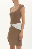 Bej Kontrast renkli triko elbise 27929