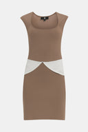 Bej Kontrast renkli triko elbise 27929