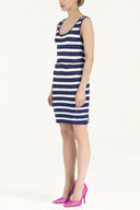 Mavi Desen örgülü yakası taşlı triko elbise 28061