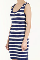 Mavi Desen örgülü yakası taşlı triko elbise 28061