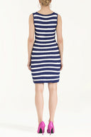 Mavi Desen örgülü yakası taşlı triko elbise 28061