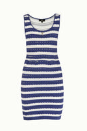 Mavi Desen örgülü yakası taşlı triko elbise 28061