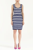 Mavi Desen örgülü yakası taşlı triko elbise 28061