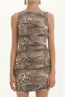 Kahve Desenli dar mini elbise 90634