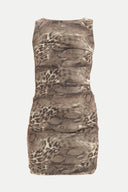 Kahve Desenli dar mini elbise 90634
