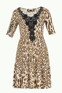 Taba Güpürlü leopar desen mini  elbise 90824