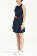 Lacivert Kemerli poplin mini elbise 90929