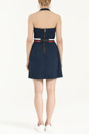 Lacivert Kemerli poplin mini elbise 90929