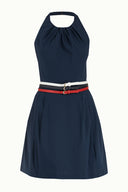 Lacivert Kemerli poplin mini elbise 90929