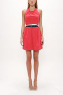 Kırmızı Kemerli poplin mini elbise 90929