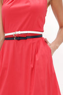 Kırmızı Kemerli poplin mini elbise 90929