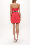 Kırmızı Kemerli poplin mini elbise 90929