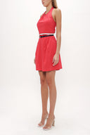 Kırmızı Kemerli poplin mini elbise 90929
