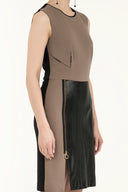 Bej Deri garnili örme mini elbise 90988