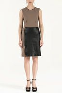 Bej Deri garnili örme mini elbise 90988