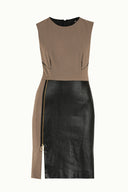 Bej Deri garnili örme mini elbise 90988