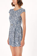 Mavi LEOPAR DESENLİ PAMUK ELBİSE  91012