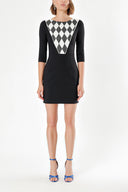 Siyah TAŞ DESEN DAR KESİM ELBİSE  91109