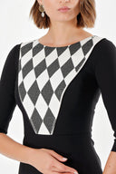 Siyah TAŞ DESEN DAR KESİM ELBİSE  91109