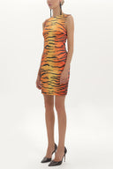 Kırmızı Desenli saten mini elbise 91358