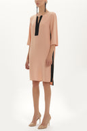 Somon Yakası aksesuarlı bol kesim midi elbise 91428