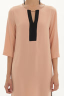 Somon Yakası aksesuarlı bol kesim midi elbise 91428