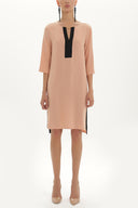 Somon Yakası aksesuarlı bol kesim midi elbise 91428