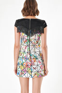 Çiçekler Ve Geometrik PÜSKÜL DETAYLI DESENLİ ELBİSE  91568