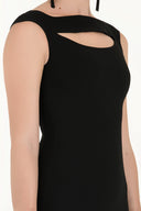 Siyah Önü pencereli uzun abiye elbise 91811