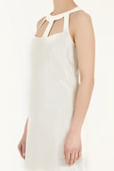 Ekru Kolsuz ipek şantuk mini elbise 91833