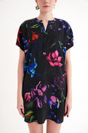 Siyah Baskı Desenli İpek Tunik Elbise 91863