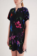 Siyah Baskı Desenli İpek Tunik Elbise 91863