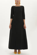 Siyah Kayık yaka volanlı uzun elbise 91908