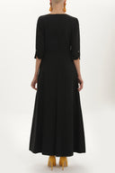 Siyah Kayık yaka volanlı uzun elbise 91908