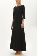 Siyah Kayık yaka volanlı uzun elbise 91908