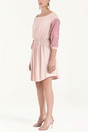 Pembe Nakışlı beli lastikli viskon mini  elbise 92096