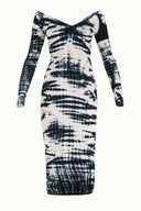 Beyaz Kayık yaka degrade  örme midi elbise 92120