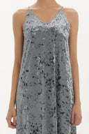 Gri Askılı kadife uzun  elbise 92149