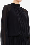 Siyah Balıkçı yaka büzgülü şifon midi elbise 92213