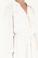 Beyaz Omuzları büzgülü düğmeli uzun elbise 92251