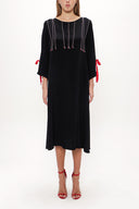 Siyah Süs dikişli bol kesim midi elbise 92280