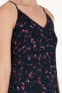 Desenli Askılı v yaka midi elbise 92296