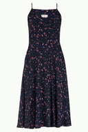 Desenli Askılı v yaka midi elbise 92296