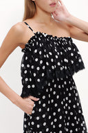 Siyah Kemerli ve dantelli straplez midi elbise 92315