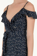 Lacivert Anvelop kapama desenli uzun elbise 92322