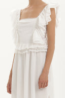 Beyaz Dantelli ve fırfırlı uzun elbise 92328