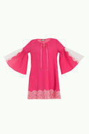 Pembe Dantelli ve bağcıklı mini elbise 92332