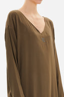 Haki V yaka bol kesim mini  elbise 92365