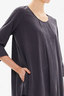 Siyah Kontrast renkli bol kesim midi elbise 92376