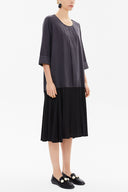 Siyah Kontrast renkli bol kesim midi elbise 92376